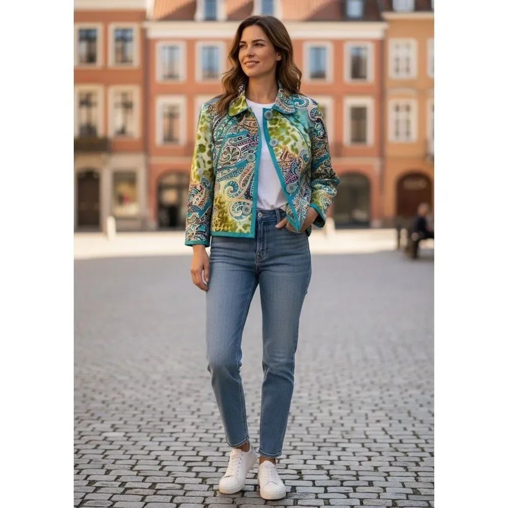 Harve Benard Colorful Floral Paisley blazer size 12 Button Front Lined